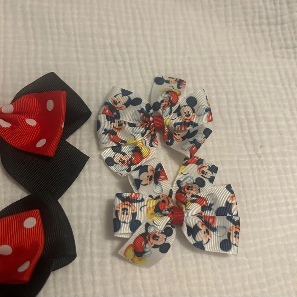Disney Mickey & Minnie Mouse Piggies Hair Bow Barrette Lot